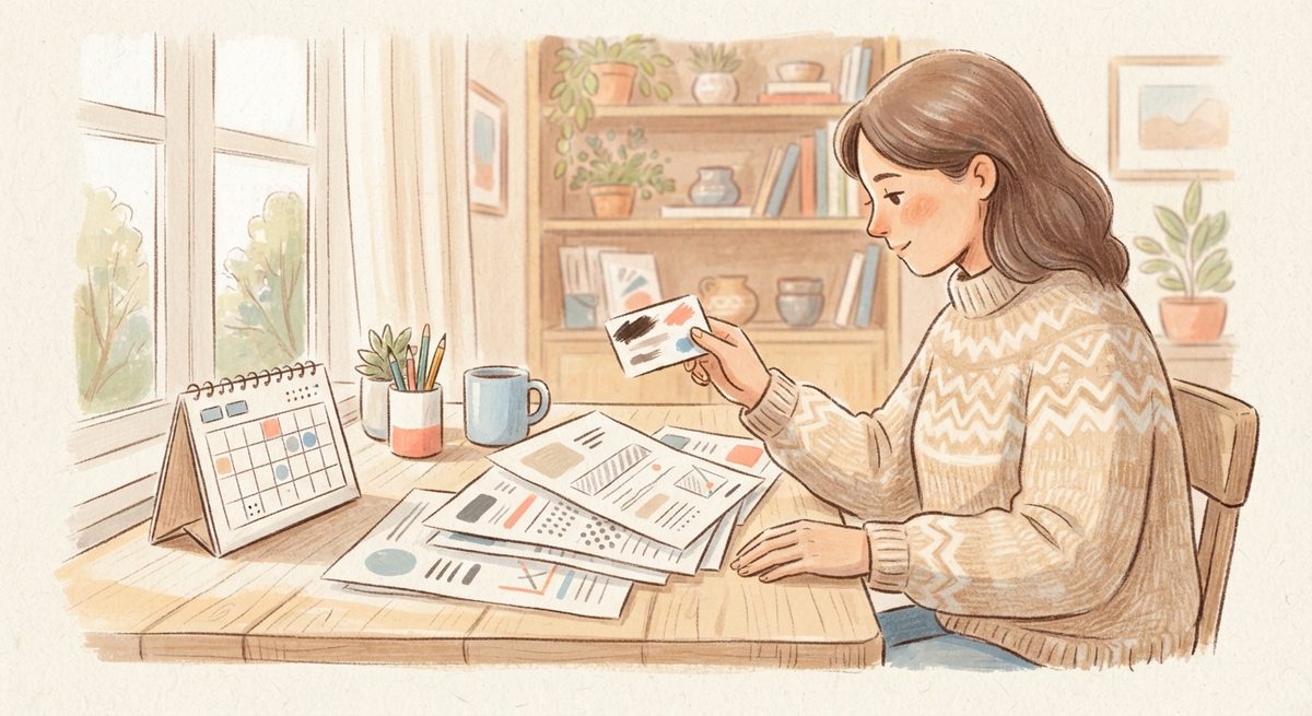 퇴직 후 건강보험 임의계속가입 조건을 확인하는 사람의 모습을 따뜻한 색감으로 그린 일러스트